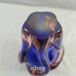 Vintage Vase Josef Hospodka for Chribska Twist Art Glass Cobalt Blue and Pink