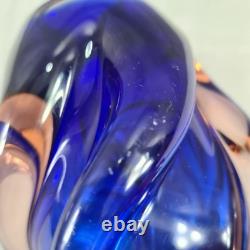 Vintage Vase Josef Hospodka for Chribska Twist Art Glass Cobalt Blue and Pink