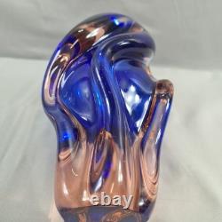 Vintage Vase Josef Hospodka for Chribska Twist Art Glass Cobalt Blue and Pink