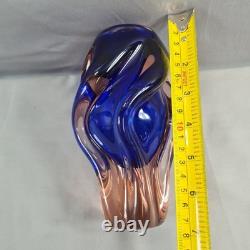 Vintage Vase Josef Hospodka for Chribska Twist Art Glass Cobalt Blue and Pink