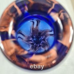 Vintage Vase Josef Hospodka for Chribska Twist Art Glass Cobalt Blue and Pink