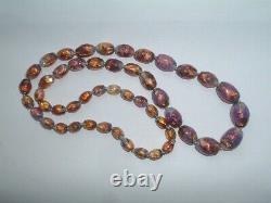 Vintage Venetian Art Deco Pink Purple Foil Opalescent Glass Necklace