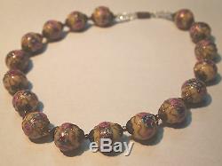 Vintage Venetian Murano Pink Gold Wedding Cake Lampwork Bead Art Glass Necklace