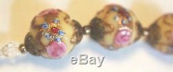 Vintage Venetian Murano Pink Gold Wedding Cake Lampwork Bead Art Glass Necklace