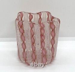 Vintage Venetian Murano Pink Ribbon Art Glass Small Vase 2.1/2 X 2.3/8