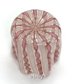 Vintage Venetian Murano Pink Ribbon Art Glass Small Vase 2.1/2 X 2.3/8