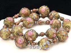 Vintage Venetian Wedding Cake Murano Art Glass Beaded 19 Necklace Pink Flowers