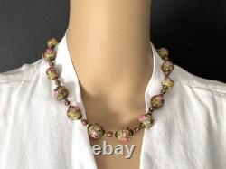 Vintage Venetian Wedding Cake Murano Art Glass Beaded 19 Necklace Pink Flowers