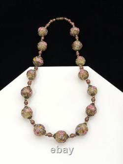 Vintage Venetian Wedding Cake Murano Art Glass Beaded 19 Necklace Pink Flowers