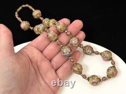 Vintage Venetian Wedding Cake Murano Art Glass Beaded 19 Necklace Pink Flowers