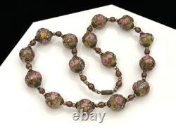 Vintage Venetian Wedding Cake Murano Art Glass Beaded 19 Necklace Pink Flowers