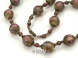 Vintage Venetian Wedding Cake Murano Art Glass Beaded 19 Necklace Pink Flowers Vintage Venetian Wedding Cake Murano Art Glass Beaded 19 Necklace Pink Flowers