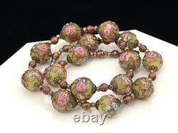 Vintage Venetian Wedding Cake Murano Art Glass Beaded 19 Necklace Pink Flowers