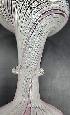 Vintage Venitian Zanfirico Latticino Pink White Art Glass Trumpet Vase Murano