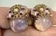 Vintage W Germany Pink Art Glass Clip Earrings Gold Filigree Enamel Moonglow
