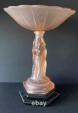 Vintage Walther & Sohne Three Graces Pink Frosted Glass Comport 34cm Tall 1930's