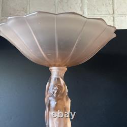 Vintage Walther & Sohne Three Graces Pink Frosted Glass Comport 34cm Tall 1930's
