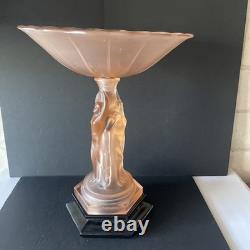 Vintage Walther & Sohne Three Graces Pink Frosted Glass Comport 34cm Tall 1930's