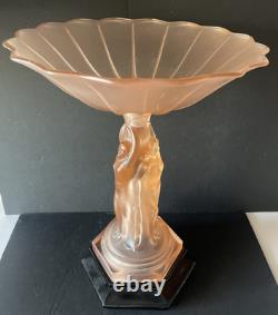 Vintage Walther & Sohne Three Graces Pink Frosted Glass Comport 34cm Tall 1930's