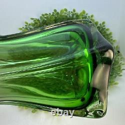 Vintage Watermelon Art Glass Vase Pink Green Murano Hand Blown Rare Ruffled