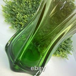 Vintage Watermelon Art Glass Vase Pink Green Murano Hand Blown Rare Ruffled