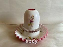 Vintage White To Pink Glass Fairy Lamp Skirted Reversible Gorgeous Fenton