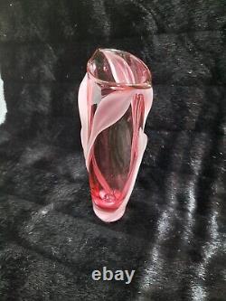 Vintage William Glasner 1990 Pink Frosted Leaf Art Glass Vase Signed & numbered