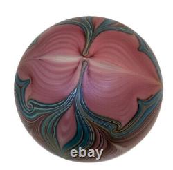 Vintage Zellique Studio JM Glass Pulled Feather Iridescent Paperweight 1983 Pink