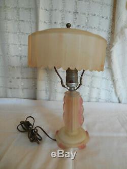 Vintage art deco glass table lamp withglass shade pink frosted glass