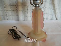 Vintage art deco glass table lamp withglass shade pink frosted glass