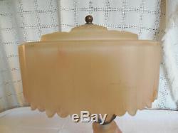 Vintage art deco glass table lamp withglass shade pink frosted glass