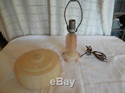 Vintage art deco glass table lamp withglass shade pink frosted glass