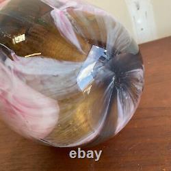 Vintage c. 1950s Large Murano Art Glass Vase Pink & Brown with Copper Heavy