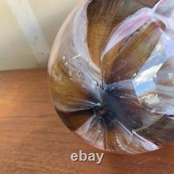 Vintage c. 1950s Large Murano Art Glass Vase Pink & Brown with Copper Heavy