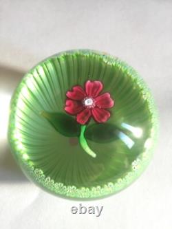Vintage limited edition Perthshire 1972C small pink and green flower paperweight