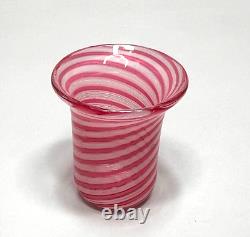 Vintage mid-century Italy Murano Latticino Swirl Glass Miniature Vase Pink White