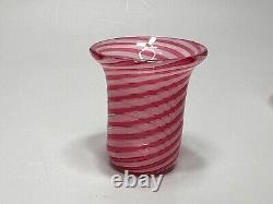 Vintage mid-century Italy Murano Latticino Swirl Glass Miniature Vase Pink White