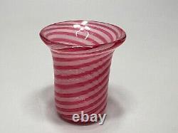 Vintage mid-century Italy Murano Latticino Swirl Glass Miniature Vase Pink White