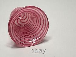 Vintage mid-century Italy Murano Latticino Swirl Glass Miniature Vase Pink White