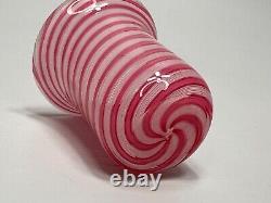 Vintage mid-century Italy Murano Latticino Swirl Glass Miniature Vase Pink White