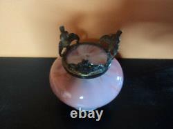 Vintage pink ART-GLASS Vase with metal base