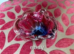 Vintage pink and blue art glass decorative bowl