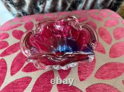 Vintage pink and blue art glass decorative bowl