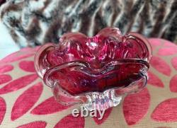 Vintage pink and blue art glass decorative bowl