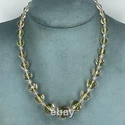 Vintage uranium glass necklace faceted beaded graduated art deco pink green hue