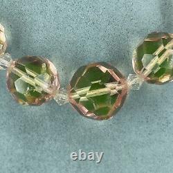 Vintage uranium glass necklace faceted beaded graduated art deco pink green hue