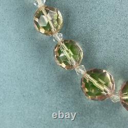 Vintage uranium glass necklace faceted beaded graduated art deco pink green hue