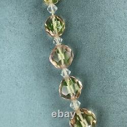 Vintage uranium glass necklace faceted beaded graduated art deco pink green hue