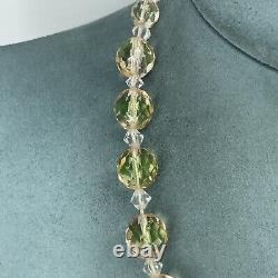 Vintage uranium glass necklace faceted beaded graduated art deco pink green hue