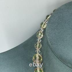 Vintage uranium glass necklace faceted beaded graduated art deco pink green hue